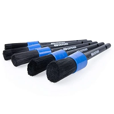 Afbeelding van Oxford Motorfiets, 5 stuks verschillende maten autoborstels, detaillering kit voor het reinigen van wielen, emblemen, motorruimte, leer, ventilatieopeningen, interieur en exterieur, zwart, set