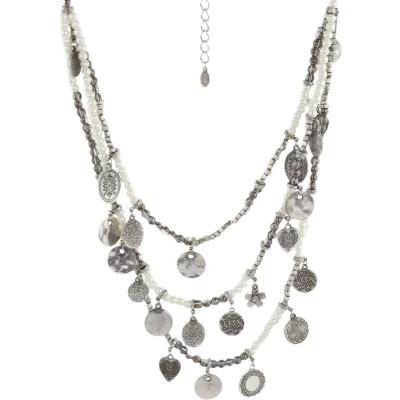 Afbeelding van Behave Lange ketting met diverse zilverkleurige kralen en parels bedeltjes