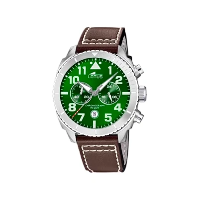 Afbeelding van Lotus horloge voor heren 18705/2 Outlet zilver roestvrij stalen hoes bruin lederen band, bruin, Riemen.