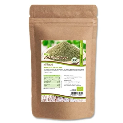 Afbeelding van Mynatura Biologisch alfalfa poeder, plantenpoeder, smoothie, proteïneshake, veganistisch, natuurproduct, thee, luzerne, in zak (1000 g)