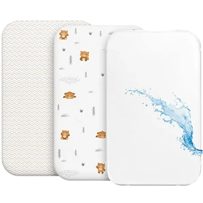 Afbeelding van Hoeslaken Cododo (Set van 2) + 1 Waterdichte Matrashoes met Elastiek 3 in Afmeting 55x90 cm Compatibel wiegjes, ledikanten en wiegjes Voor Meisjes Jongens Oranje