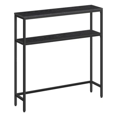 Afbeelding van VASAGLE consoletafel, smalle salontafel met 2 planken, 20 x 80 cm, haltafel, niveaus, voor hal, woonkamer, slaapkamer, antracietgrijs inktzwart LNT130B22