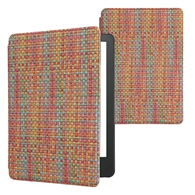 Afbeelding van kwmobile ereader hoesje compatibel met Amazon Kindle Paperwhite 11. Generation 2021 Case magnetische sluiting Hoes voor e reader in geel/rood/groen Kleurrijk weefpatroon