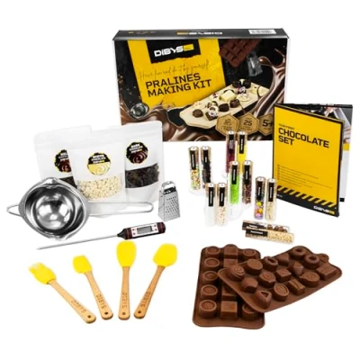 Afbeelding van DIBYS Doe het zelf Praline Set Chocolade Kit met natuurlijke ingrediënten &amp; 12 toppings Cadeau idee voor kinderen volwassenen Ideaal verjaardag Kerstmis DIY Chocolate