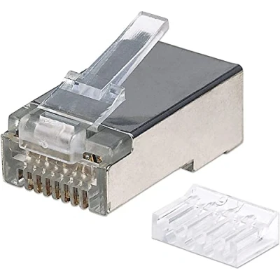 Afbeelding van Intellinet Kabel verpakking van 90 stuks Cat6 modulaire RJ45 stekkers Pro Line STP 3 voudige klem voor gevlochten en massieve draad in