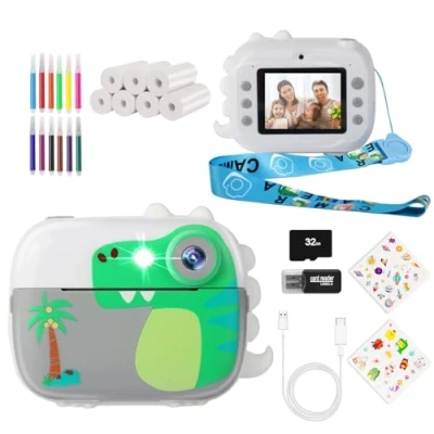 Afbeelding van ARNSSIEN Instantcamera voor kinderen, 1080P kindercamera met 7 rollen afdrukpapier, kerstverjaardagscadeaus 3 12 jarige jongens meisjes