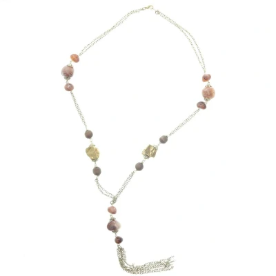 Afbeelding van Behave Lange ketting goud kleur met bruine kralen 70 cm