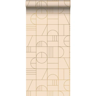 Afbeelding van Leen Bakker ESTAhome Behang Art Deco Perzikroze En Goud 0.53 X 10.05 M Goudkleurig Vlies