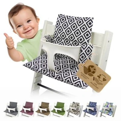 Afbeelding van Bambiniwelt Vervangende overtrek, zitkussen, kussenset, stoelverkleiner, compatibel met STOKKE Tripp Trapp voor hoge stoel, kinderstoel, design (zwart wit ruitjes)