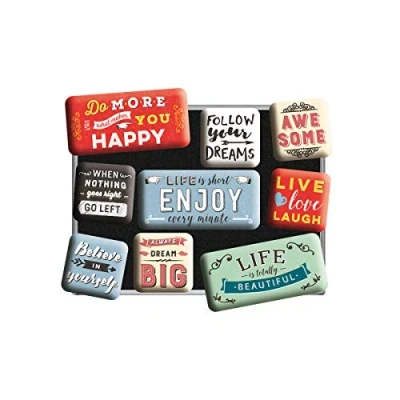 Afbeelding van Nostalgic Art Retro Koelkast Magneten, Word Up Enjoy Life Geschenkidee voor vrienden, Magneetset magneetbord, Vintage design, 9 stuks