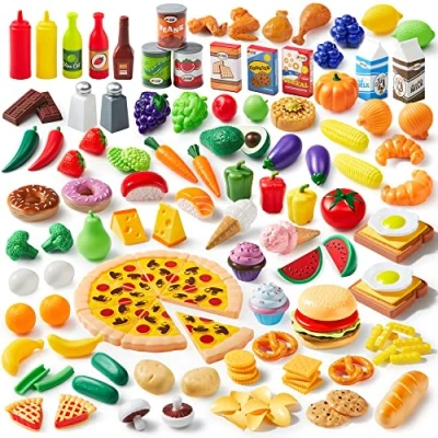 Afbeelding van Joyin Keukenspeelgoed, 135 stuks levensmiddelen, fruit, groenten, kinderen, peuters, pedagogisch leren speelgoed, rollenspellen, cadeau