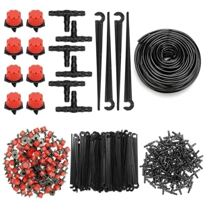 Afbeelding van Belle Vous 300 Piece Garden Drip Irrigation Kit Micro Automatic Watering System with 4/6mm Blank Distribution Tubing &amp; Connectors DIY Adjustable Sprinklers Hose for Lawn, Patio or Greenhouse