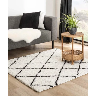 Afbeelding van Vierkant Hoogpolig Vloerkleed Ruiten Habitat Wit/zwart 140x140 Cm
