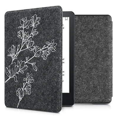 Afbeelding van kwmobile hoes compatibel met Amazon Kindle Paperwhite 11. Generation 2021 E reader beschermhoes in wit/donkergrijs Magnolia