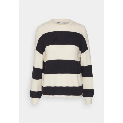 Afbeelding van ONLY Onlatia Stripe NOOS Trui, Dames, Maat: XS, Whitecap gray/night sky