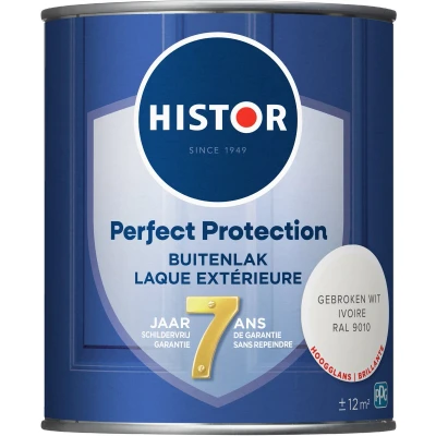 Afbeelding van Histor Perfect Protection Buitenlak Houtlak Houtverf voor Buiten Hoogglans Verf Hout Buitenverf Gebroken Wit RAL 9010 0.75 L