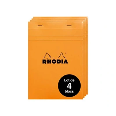 Afbeelding van Rhodia 16200AMZC Set met 4 notitieblokken N16, aan de bovenkant geniet, DIN A5 (14,8 x 21 cm), 80 vellen microgeperforeerd, geruit, Clairefontaine papier, wit g, cover oranje, stuks