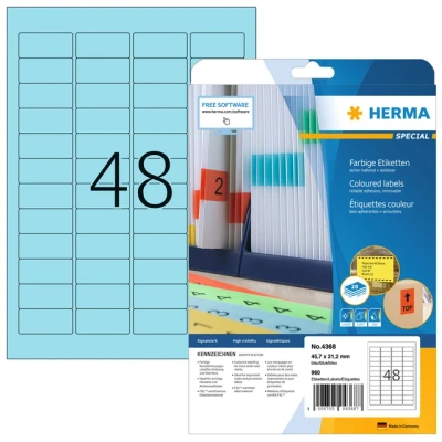 Afbeelding van Etiket HERMA 4368 45.7x21.2mm verwijderbaar blauw 960stuks