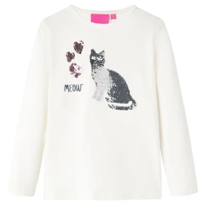 Afbeelding van Kindershirt met lange mouwen pailletten kat 116 ecru