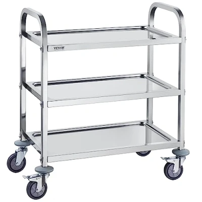 Afbeelding van VEVOR roestvrij stalen kar, 3 lagen Lab Utility Cart 400 lbs gewichtscapaciteit, medische kar met vergrendelbare universele wielen, voor lab, kliniek, keuken, salon