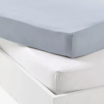 Afbeelding van Set van 2 hoeslakens P&#039;TIT DODO Jersey 70 x 140 cm Wit / Lichtblauw