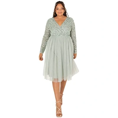 Afbeelding van Maya Deluxe Faux Warp Front Verfraaid Midi Jurk Bruidsmeisje, Groene Lelie, 50