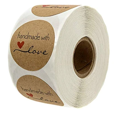 Afbeelding van MALAYAS 500 Stks 1 Roll Cartoon Handgemaakt met Liefde Ronde Bakken Sticker Zelfklevende Label Decor voor Zelfgemaakte Geschenken