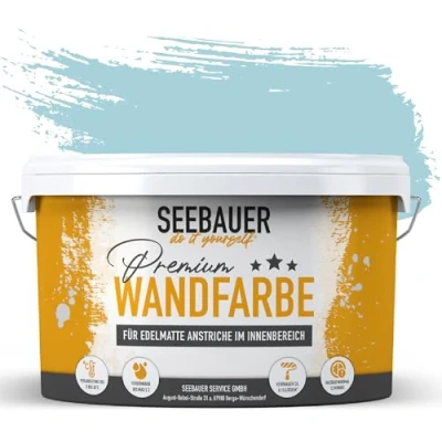 Afbeelding van SEEBAUER diy muurverf blauw 2,5L voor binnen (No. 821 Arctic Blue) edelmat blauwe binnenverf blauwtinten zeer hoge dekkracht mat, wasbaar en druppelvrij