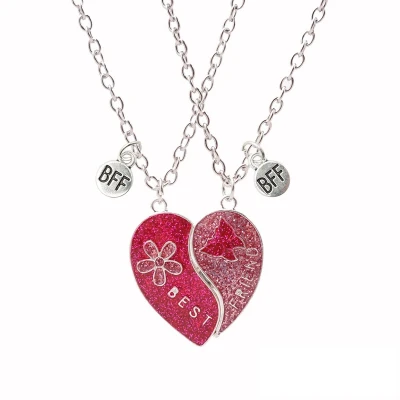Afbeelding van Kasey Vriendschapsketting Bloem &amp; Vlinder BFF Ketting Voor 2 Vriendschapskettingen Vriendschap Cadeau Roze Zilverkleurig
