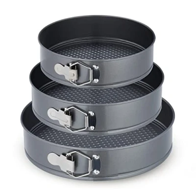 Afbeelding van Relaxdays springvorm 3 delige set rond Ø 24, 26, 28 cm antiaanbaklaag rvs taartvorm