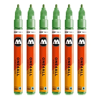 Afbeelding van Molotow Acryl Marker One4All 127HS (2 mm punt, hoog dekkend en permanent, UV bestendig, voor bijna alle ondergronden) #226 metallic lichtgroen, verpakking van 6