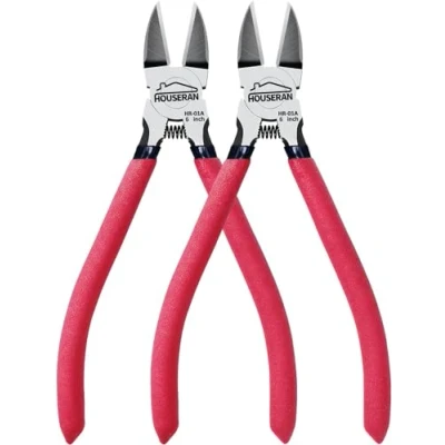Afbeelding van HOUSERAN draadsnijders set van 2, 15 cm draadsnijders, zijsnijtang, veerbelaste snijtang met antislip rood handvat, Heavy Duty voor het maken sieraden, ambachten,