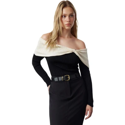 Afbeelding van Trendyol Mink Carmen Kraag Kleurblok Gebreide Trui Twoaw25Kz00170