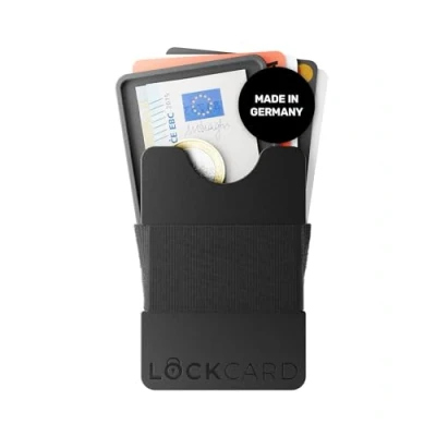 Afbeelding van Lockcard Slim Wallet Slanke portemonnee met muntvak en RFID bescherming, miniportemonnee voor heren dames, pasjeshouder, minimalistische (Zwart)