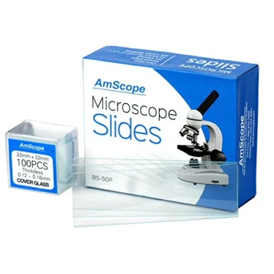 Afbeelding van AmScope BS 50P 100S 22 voorgereinigde blanco geslepen rand glas microscoop glijbanen en 100st vierkante glazen afdekslippen
