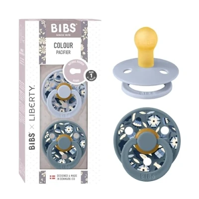 Afbeelding van BIBS® Colour Dusty Petrol Fopspeen Liberty Bobo Ronde speen blauw/ Latex maat 1, 2 st.