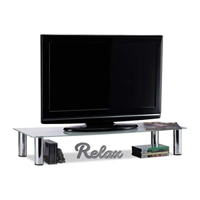 Afbeelding van Relaxdays tv tafel monitorstandaard televisie wit schermverhoger verhoging