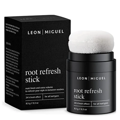 Afbeelding van LEON MIGUEL root refresh stick droogshampoo in handtaformaat tegen vettige aanzet voor meer frisheid en volume tussen het wassen van haar zonder resten 24 uur Fresh Effect veganistisch