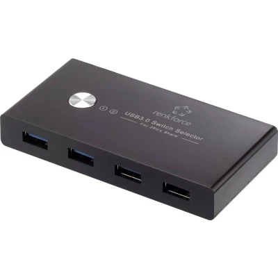 Afbeelding van Renkforce RF SHB 200 4 poorten USB 3.2 Gen 1 schakelaar + hub (USB 3.0) Zwart