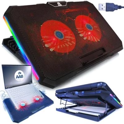 Afbeelding van AABCOOLING Gemini Laptop Cooling Pad with 2 Fans, Adjustable Tilt and Red Backlight, Notebook Cooler, Fan, Stand, Tray Cushion, Multicolour illuminated RGB, NC95
