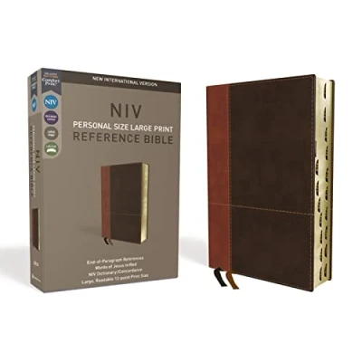 Afbeelding van NIV, Personal Size Reference Bible, Large Print, Leathersoft, Tan/Brown, Red Letter, Thumb Indexed, Comfort Print