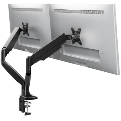Afbeelding van PUTORSEN Monitor tafelhouder 2 monitoren premium aluminium ergonomische zwenkbare, kantelbare in hoogte verstelbare monitorhouder voor twee 17&quot; 32&quot; LED LCD schermen VESA 75x75 100x100mm, 10kg/arm