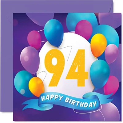 Afbeelding van 94e verjaardagskaart voor mannen en vrouwen ballonfeest gelukkige verjaardagskaarten 94 jarige man vrouw overgrootvader opa oma nanny mama papa, 145 mm x cadeau