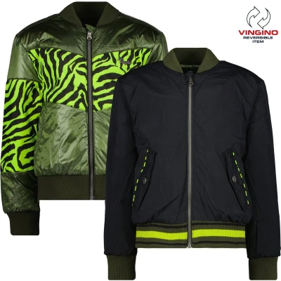 Afbeelding van Vingino reversible bomberjack Tarbara met all over print armyfelgroen/zwart