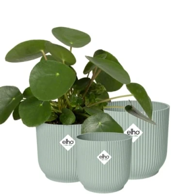 Afbeelding van Elho Vibes Fold Rond Bloempotten voor Binnen 100% Gerecycled Plastic Set van 3 Ø 14, 16, 18 cm Sorbet Groen