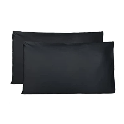 Afbeelding van Paar kussenslopen 100% Pure katoen 40x80 CM, Set van 2 Bed Kussen Stoffen Gemaakt in Italië, Tassluiting, Solid Color, Standaard Maat met Zwart
