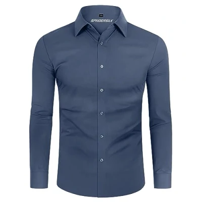 Afbeelding van DEMEANOR Overhemd heren stretch lange mouwen vrijetijdshemden voor hemd slim fit zakelijke overhemden strijkvrij heren, donkergrijs, XL
