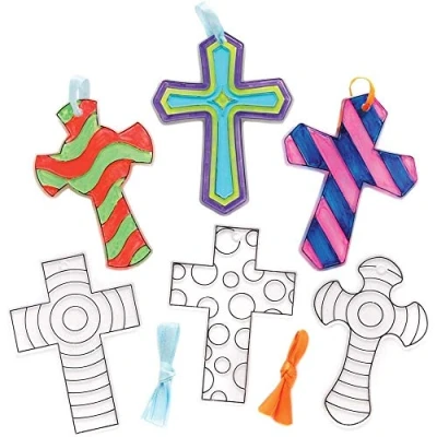 Afbeelding van Baker Ross AX789 Cross Suncatcher Decoraties Pack van 10, gebrandschilderd glas effect voor kinderen om te versieren en tonen kunstactiviteiten of christelijke ambachten