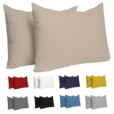 Afbeelding van Dreamzie Kussensloop (Set van 2) Beige Katoen Voor Kussens 50 x 70 cm 100% Jersey Beddengoed Dubbel Bed Kussenbeschermer Bestendig en Hypoallergeen