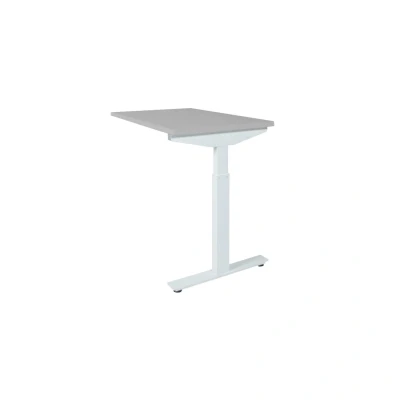 Afbeelding van Linesto Plus aanbouwtafel, hoogte instelbaar (65 85cm) met 80x60cm licht grijs 25mm blad en wit (RAL9010) t poot frame rechte tenen